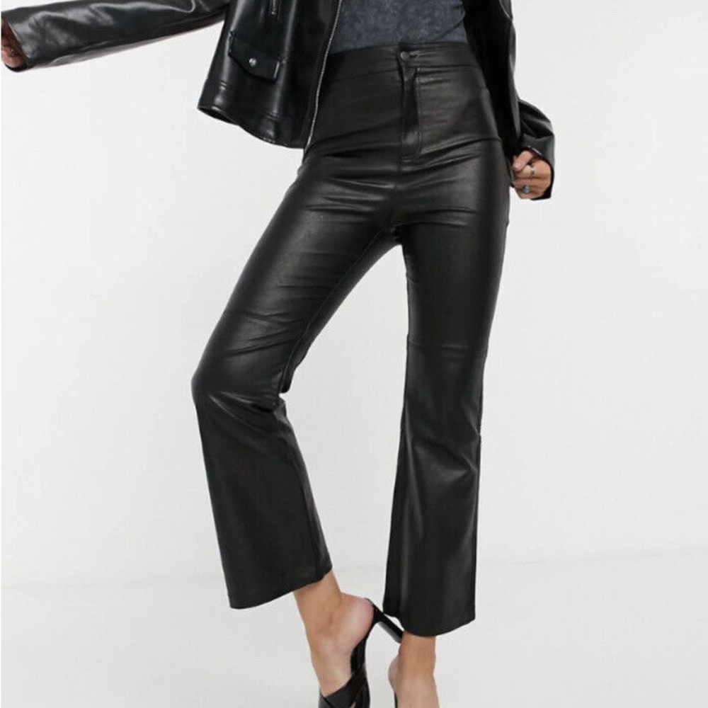 Free People Women's Sasha Faux Leather Cropped Flare Pants Black Size 6